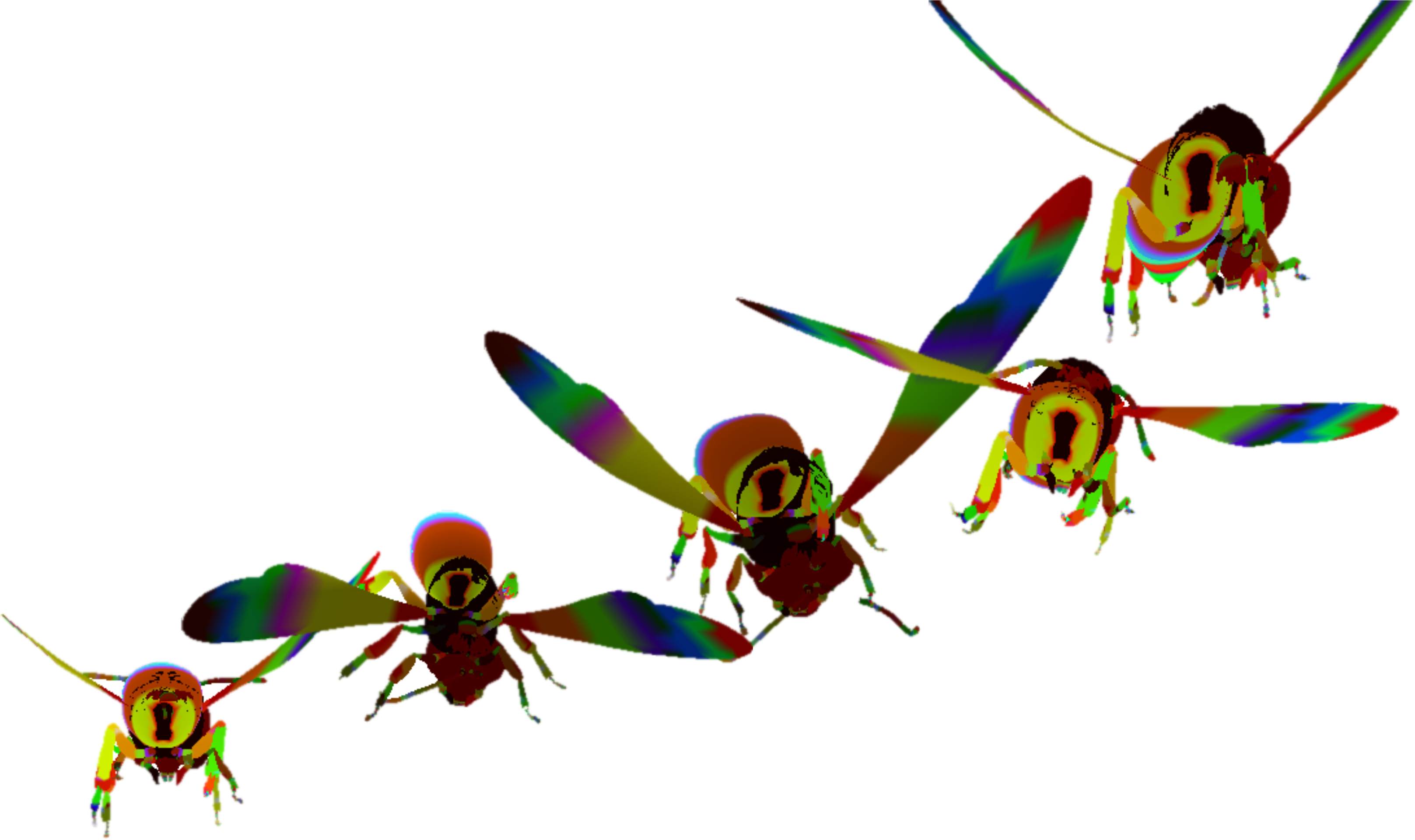 Draw multiple animation frames on top of one another showing the Bee moving around due to the animation. Flaps its wings and ta...