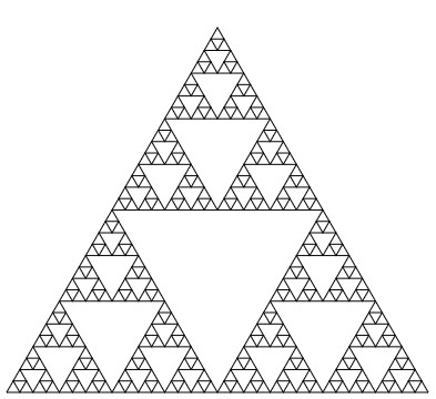 Simple fractal example Sierpinski triangles (output for the example code).