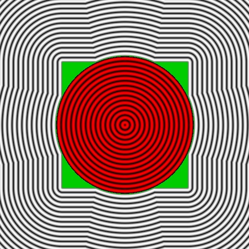 Simple SDF that shows a 2d cross section of a sphere and a cube (union).
