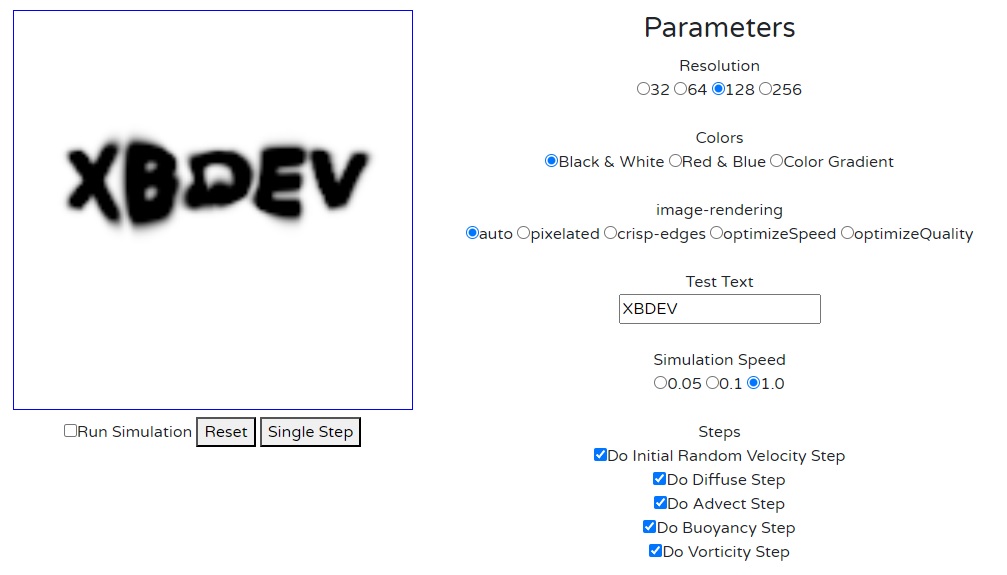 Smoke and Gas Simulation Output - screenshot from smoke.xbdev.net - test the demo out live.