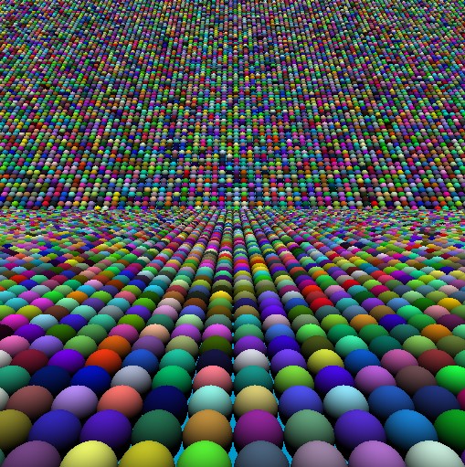 An example of the output - generate spheres of all different color that go off into the horizon.