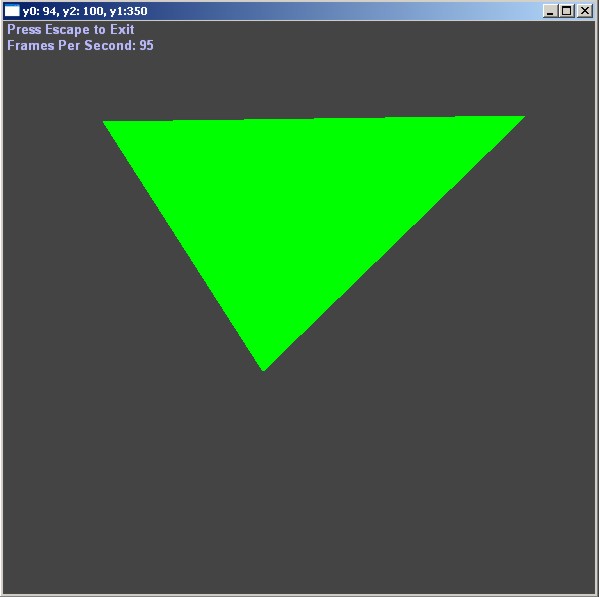 Green triangle rendered using rasterization.