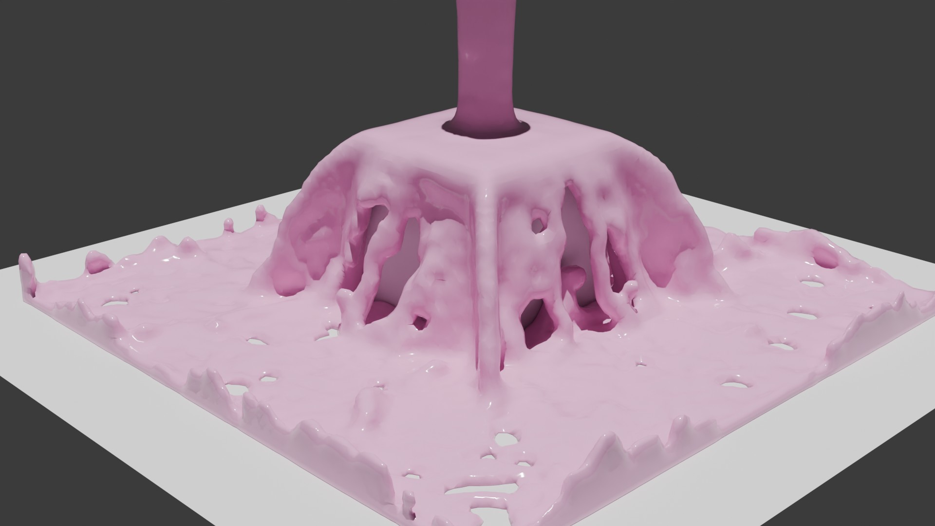 Animation runs for about 50ish frames so we get the fluid mostly covered the cube and is filling up the domain box.